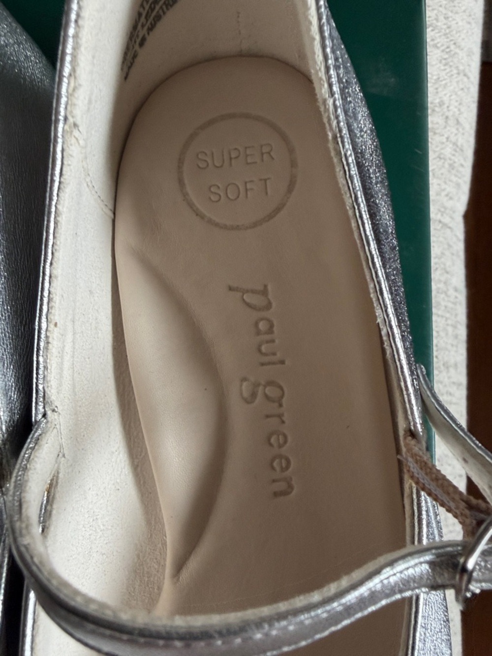 Paul Green Metallic Silver Mary Jane Flats NWB Size 6.5 European Chic - Picture 8 of 11